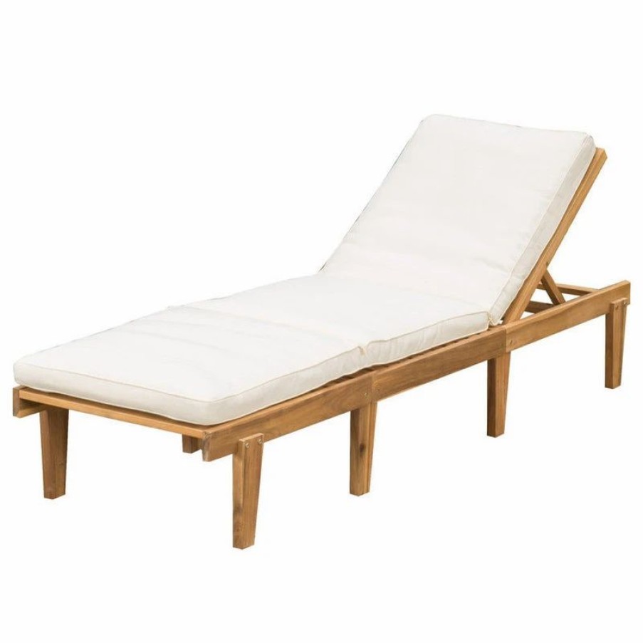 Outdoor Chairs * | Gdfstudio Gdf Studio Paolo Outdoor Teak Brown Wood Chaise Lounge With Cushion