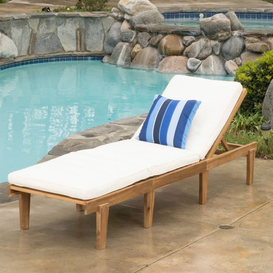 Outdoor Chairs * | Gdfstudio Gdf Studio Paolo Outdoor Teak Brown Wood Chaise Lounge With Cushion