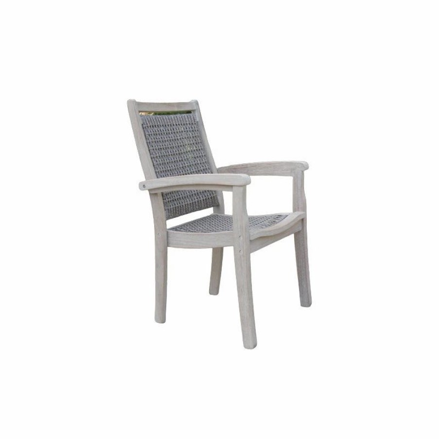 Outdoor Chairs * | Outdoor Interiors Gray Wash Eucalyptus And Driftwood Gray Wicker Stacking Dining Chair