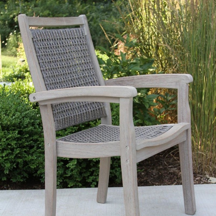 Outdoor Chairs * | Outdoor Interiors Gray Wash Eucalyptus And Driftwood Gray Wicker Stacking Dining Chair