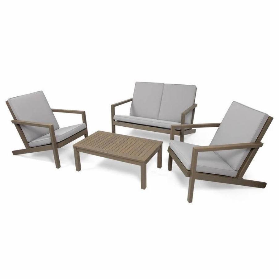 Outdoor Lounge Furniture * | Gdfstudio Camryn Outdoor 4 Seater Chat Set With Cushions, Gray, Gray