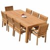 Outdoor Dining Furniture * | Teak Deals 9-Piece Outdoor Teak Dining Set: 86 Rectangle Table, 8 Leveb Stacking Arm Chair