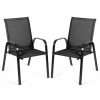 Outdoor Chairs * | Costway 2Pcs Patio Chairs Outdoor Dining Chair Durable Garden Deck Yard W/Armrest Black