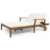 Outdoor Chairs * | Gdfstudio Gdf Studio Samantha Outdoor Acacia Wood Double Chaise Lounge, Teak Finish/Cream