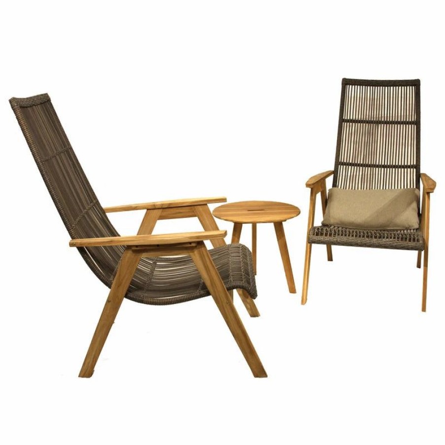 Outdoor Lounge Furniture * | Outdoor Interiors Idra 3-Piece Teak And Wicker Lounge Chair Set