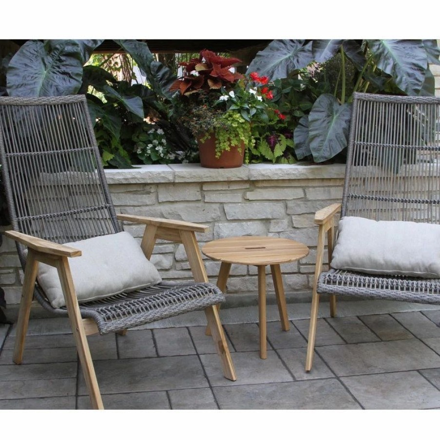 Outdoor Lounge Furniture * | Outdoor Interiors Idra 3-Piece Teak And Wicker Lounge Chair Set