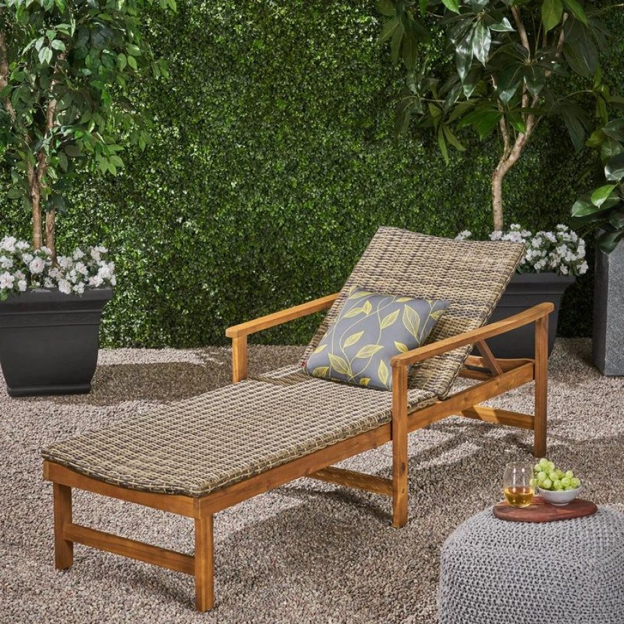 Outdoor Chairs * | Gdfstudio Gdf Studio Kyle Outdoor Rustic Acacia Wood Chaise Lounge With Wicker Seating, Na