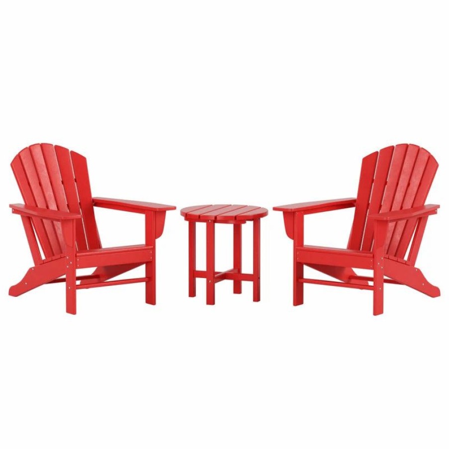 Outdoor Lounge Furniture * | Westintrends 3 Pc Set 2Pcs Outdoor Patio Poly Lumber Adirondack Chairs With 1 Pc Side Table