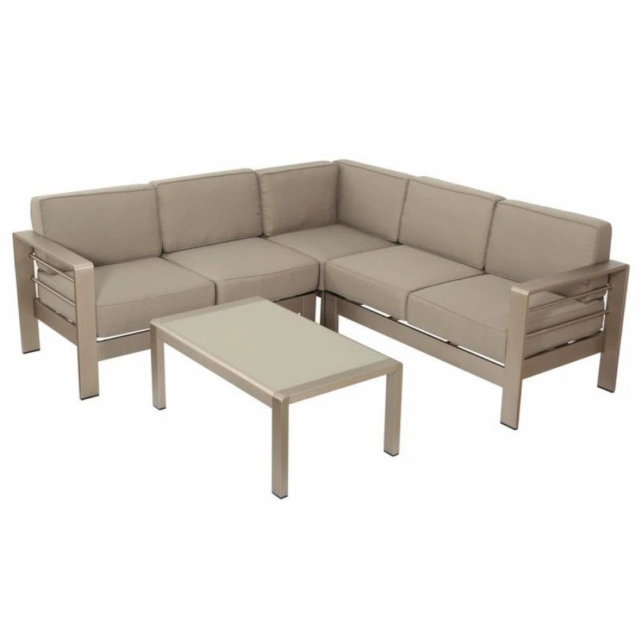 Outdoor Lounge Furniture * | Gdfstudio Crested Bay Outdoor Aluminum 5 Seater Sectional Sofa Set With Sunbrella Cushions